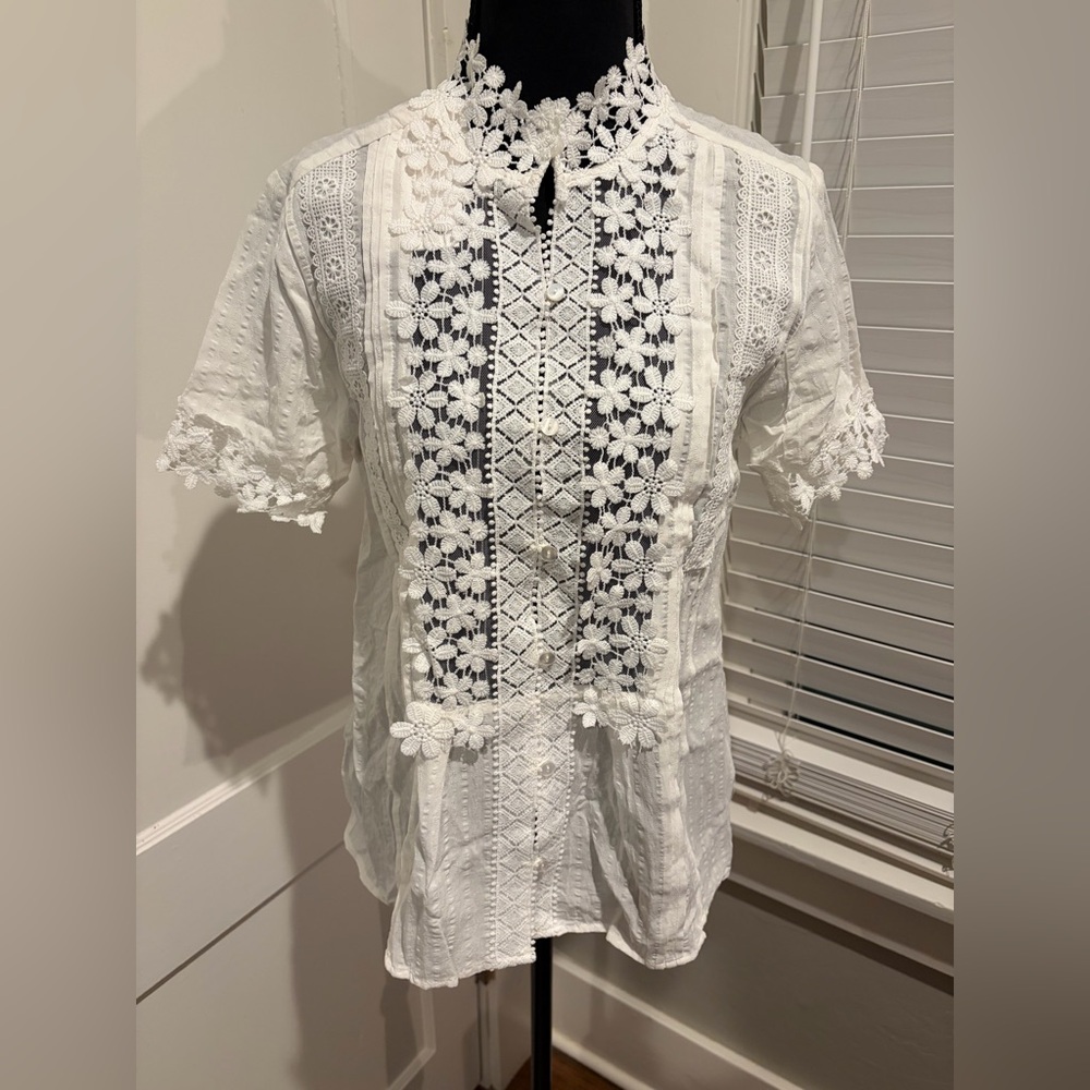 Dear John White Floral Lace Blouse